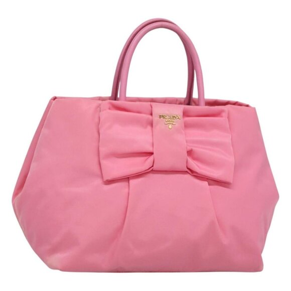 PRADA Hand Bag Nylon Pink Gold Auth 125914 - Picture 1 of 16